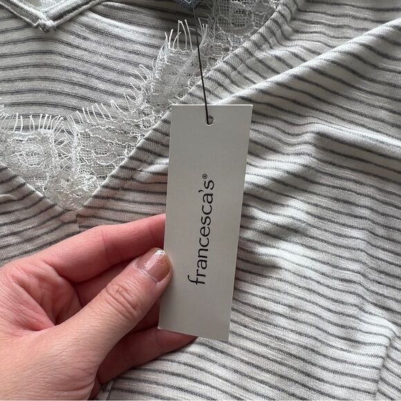 Francesca’s Nickie Lace Trim Striped Top Color Ivory & Grey Striped size XXS - Picture 6 of 13